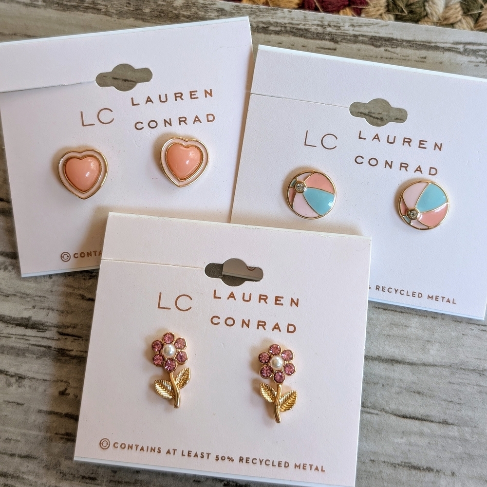Lauren Conrad Pink and Blue Earrings (3 pair)